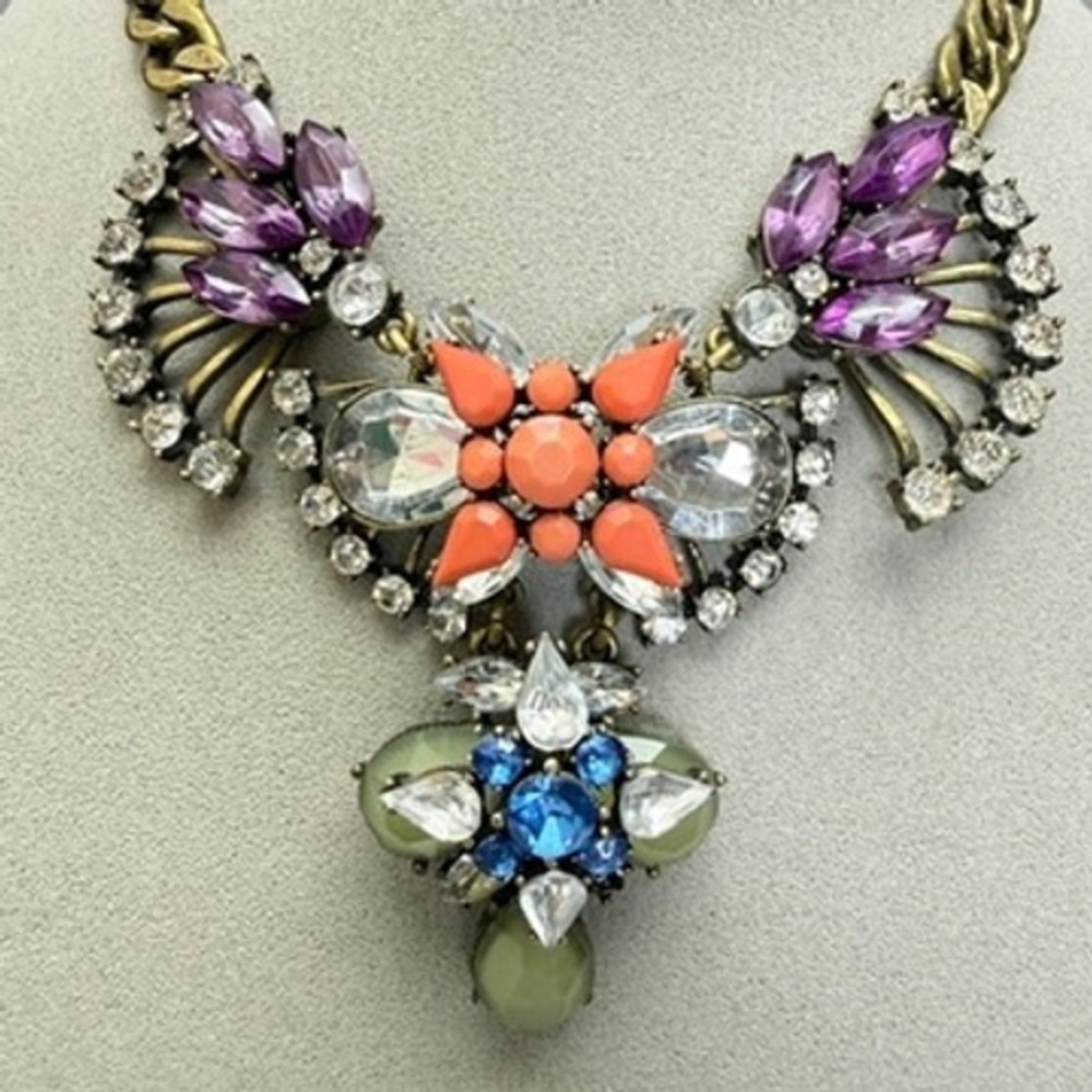 J CREW Multicolor Crystal Bib Necklace 16-18" Statement Eclectic Maximalist